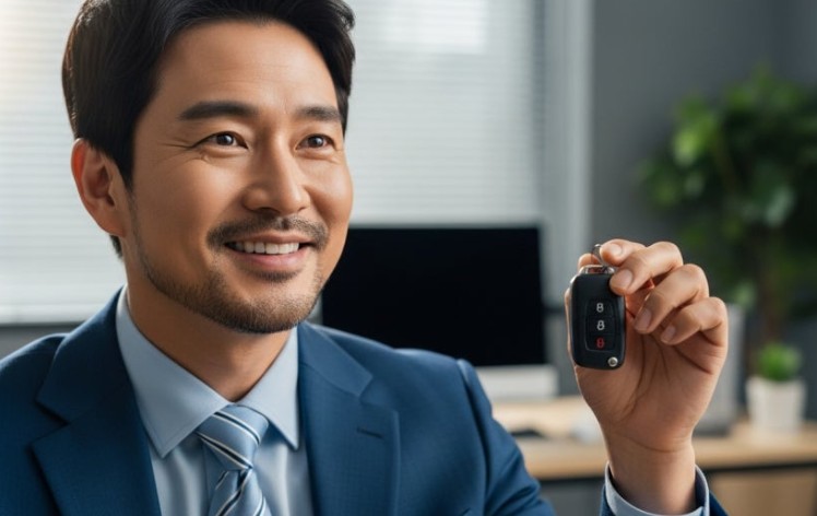 장기렌트 재계약 후 만족하는 고객 모습