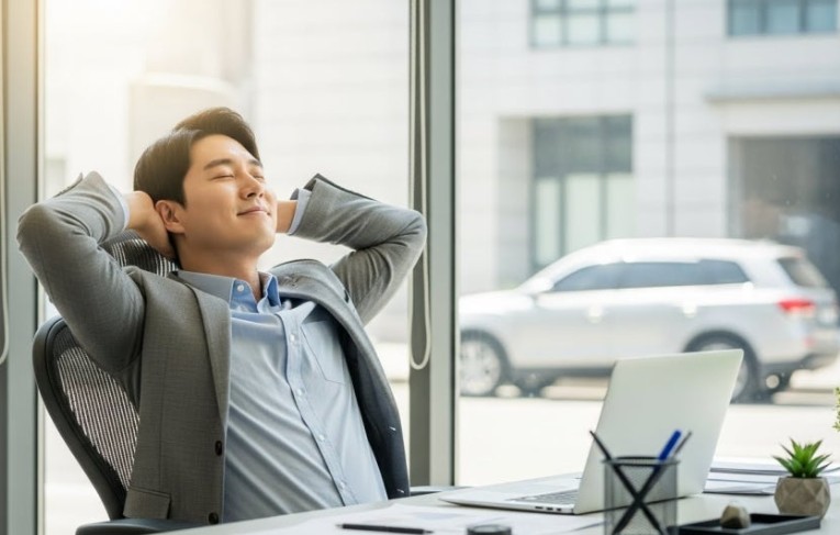 대출 걱정을 덜고 편안하게 쉬는 직장인